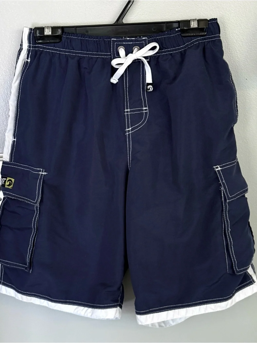 B.Split Cargo Board Shorts Mens L Navy Blue White Swim Surf Trunks Retro Banana